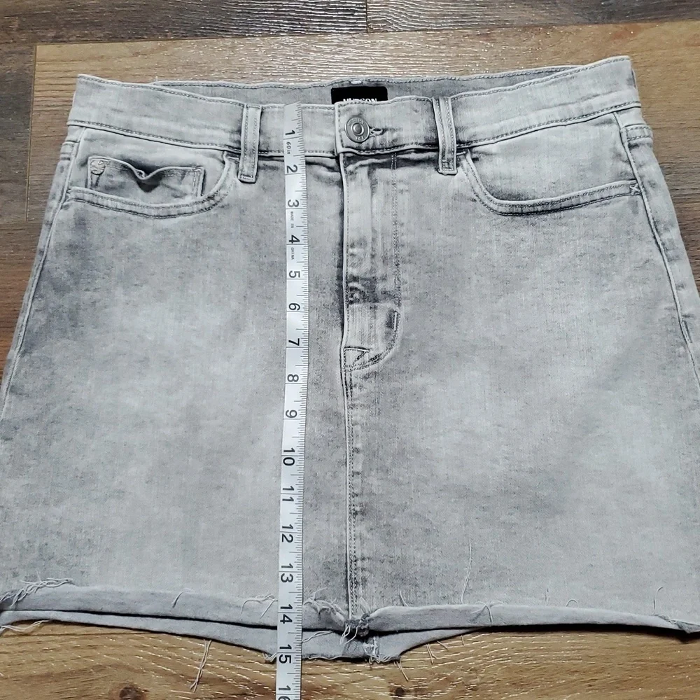 Hudson vivid skirt grey denim distressed hem stretch
